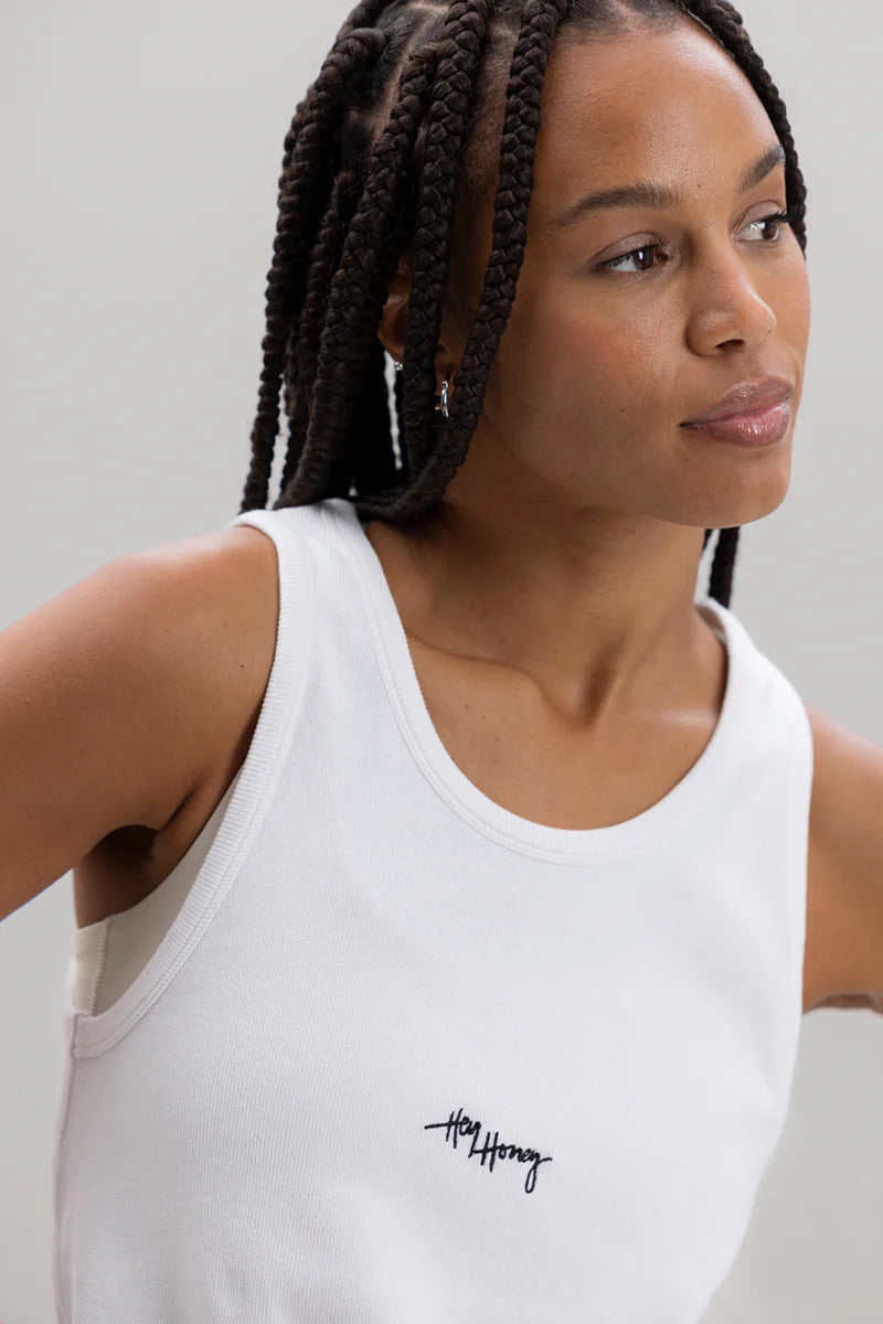 Hey Honey Rib Tank - White Aufgeweckt