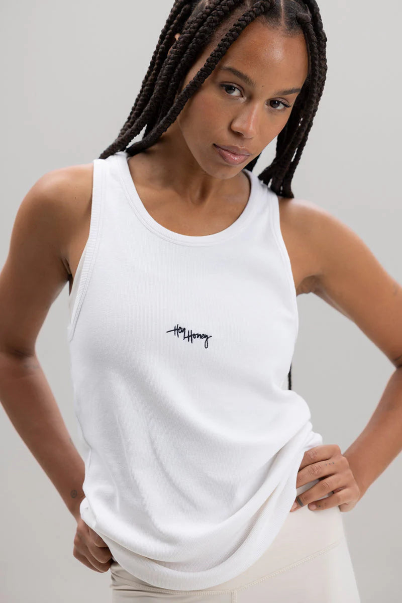 Hey Honey Rib Tank - White Aufgeweckt