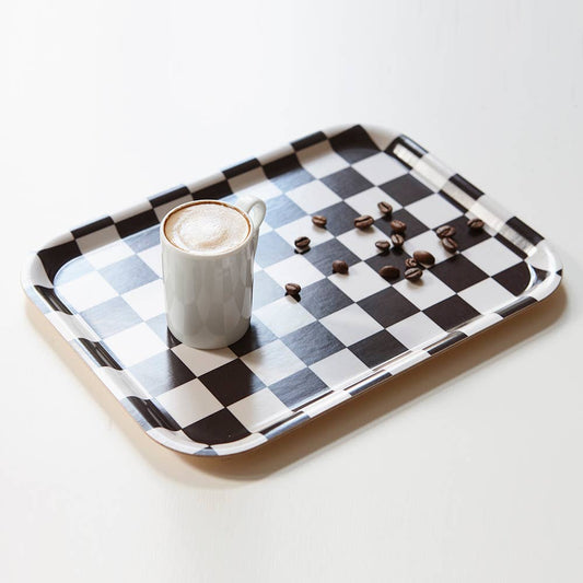 BLU KAT Serviertablett eckig | Espresso Creme Checker Aufgeweckt