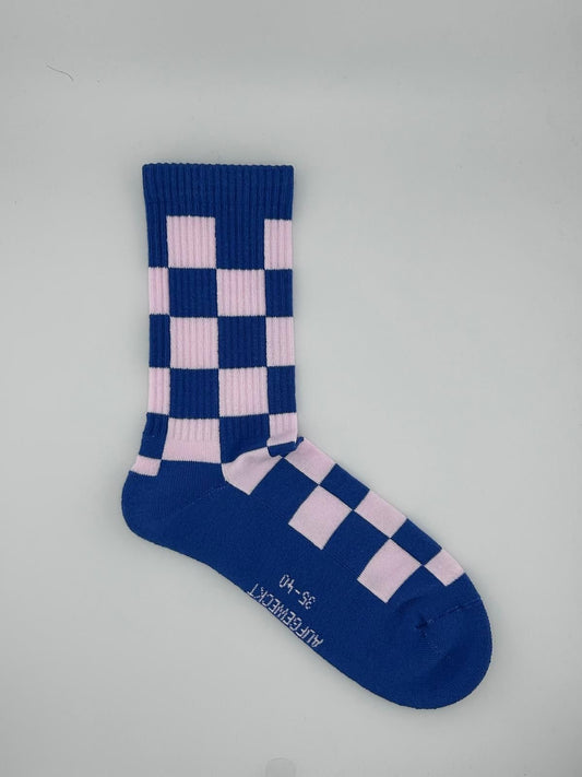 Thomas Jakobson LIMITED Socken 'Grid' Blau/Rosa Aufgeweckt