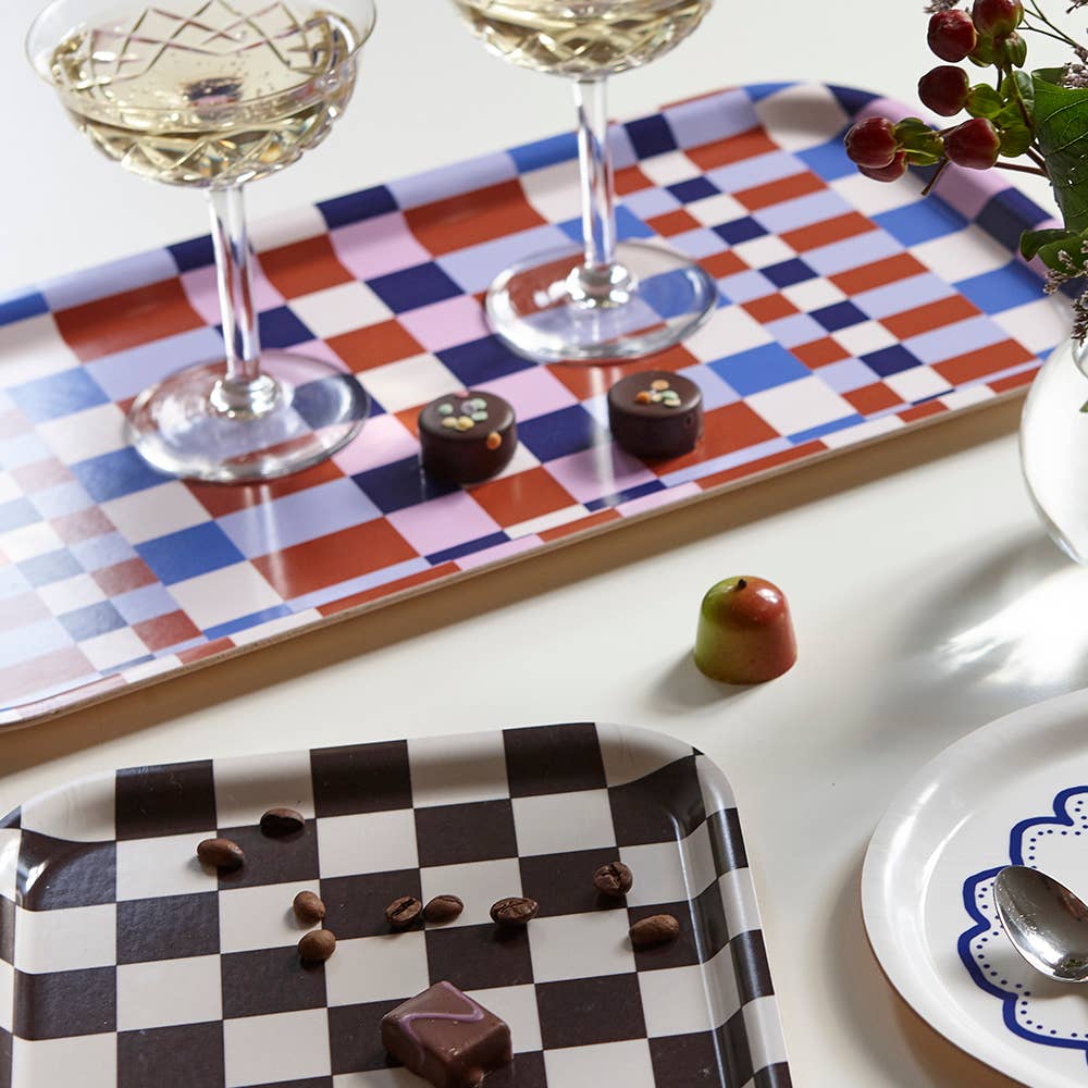 BLU KAT Serviertablett eckig | Espresso Creme Checker Aufgeweckt