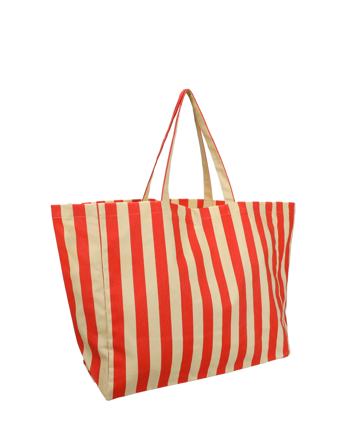 Kado Design Strandtasche Baumwolle Streifen | Vanille + Mohnrot Aufgeweckt