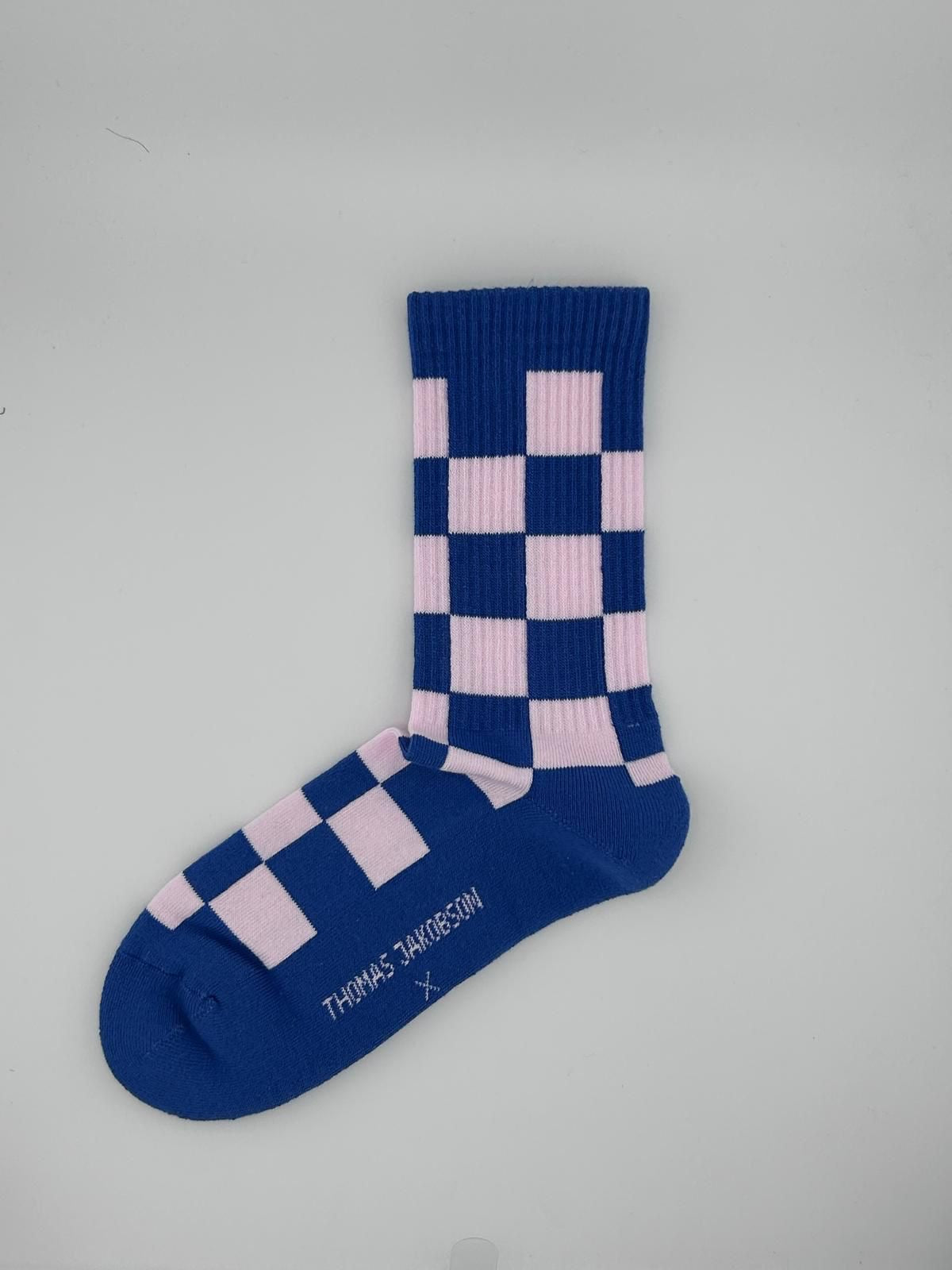 Thomas Jakobson LIMITED Socken 'Grid' Blau/Rosa Aufgeweckt