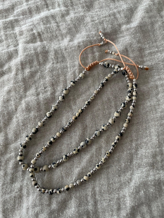 Glanzstück Fusskette Edelstein Dalmatiner Jaspis Silber Aufgeweckt