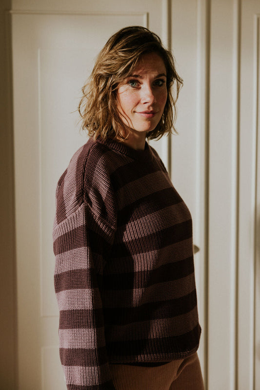 Yuki Kidswear Stripes Knitted Women’s Sweater | Aubergine Aufgeweckt