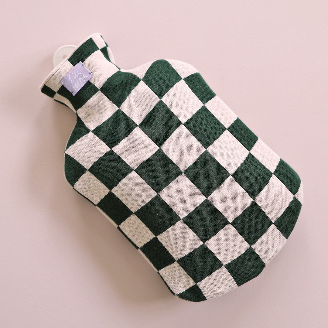 Lili Pepper Hot water bottle | Check Green Rose Aufgeweckt