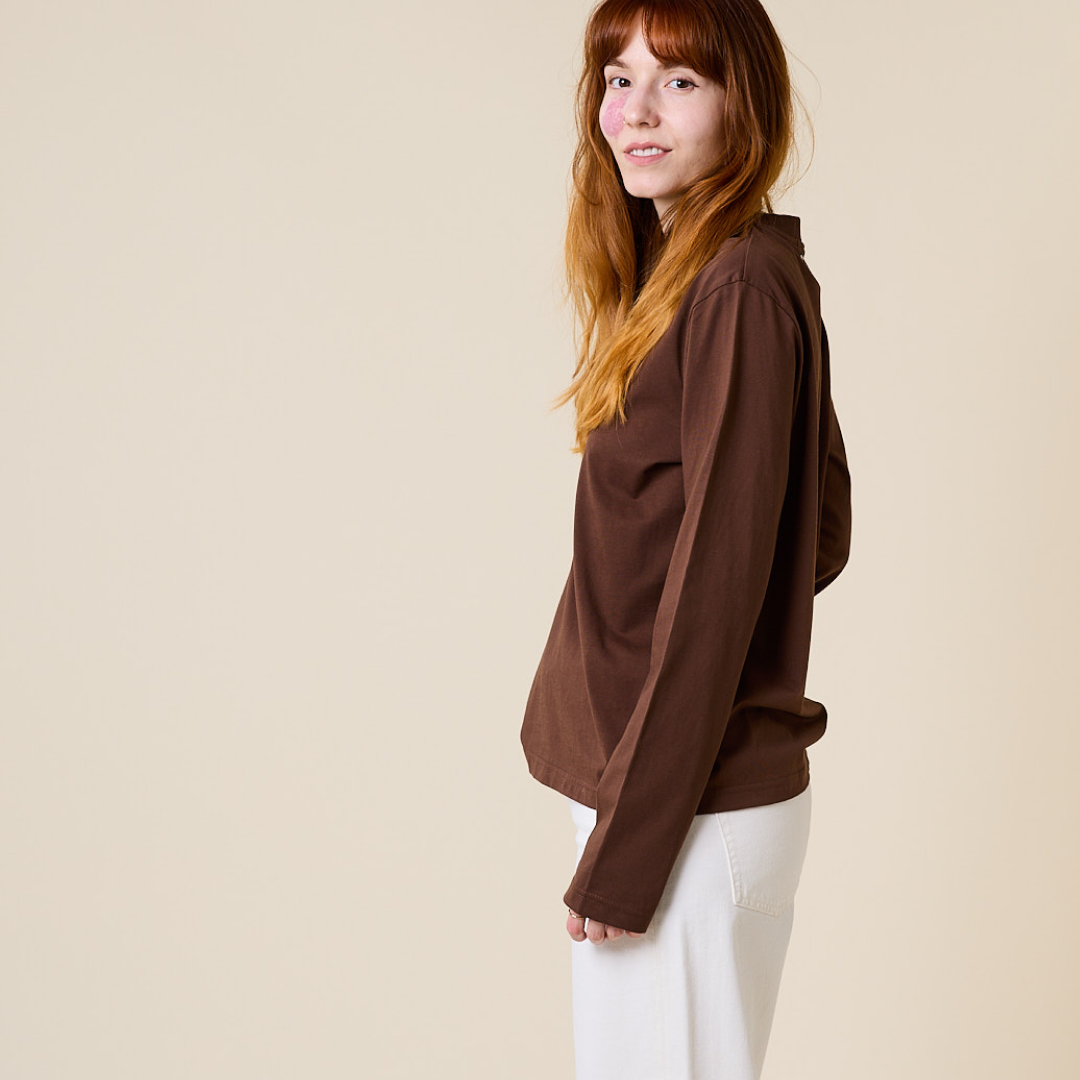 Popeia Langarmshirt Bio-Baumwolle | dunkelbraun Aufgeweckt