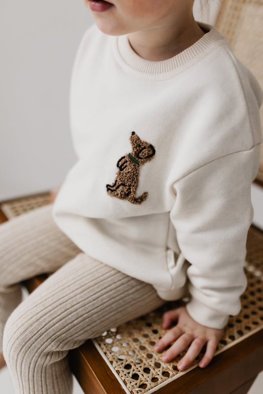 romi. Kids Sweater Puppy | natural Aufgeweckt