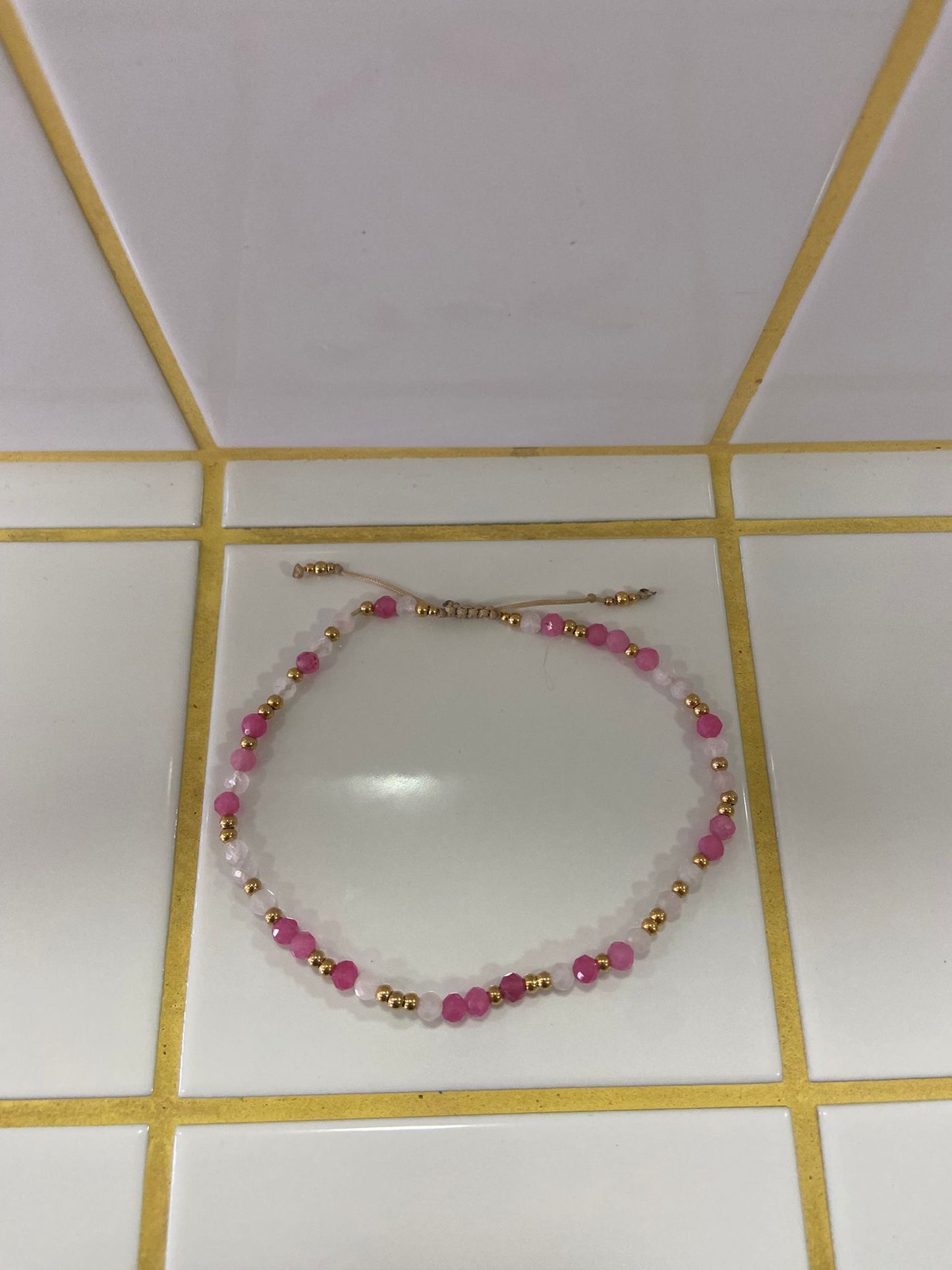 Glanzstück Fusskette Edelstein Pink Mix Aufgeweckt