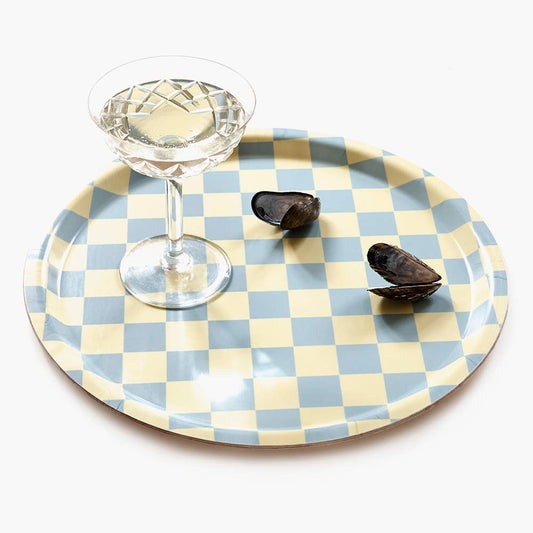 BLU KAT Serviertablett rund | Lemon Seafoam Checker Aufgeweckt