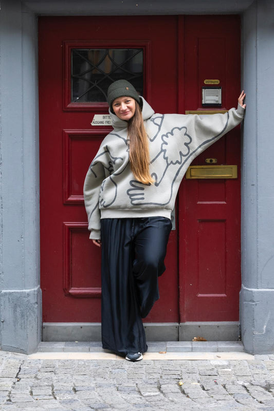 OL Magasin/ WOW Illustrations Hoodie | Grün-Grau Aufgeweckt