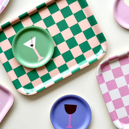 BLU KAT Serviertablett eckig | Peach Tulip Checker Aufgeweckt