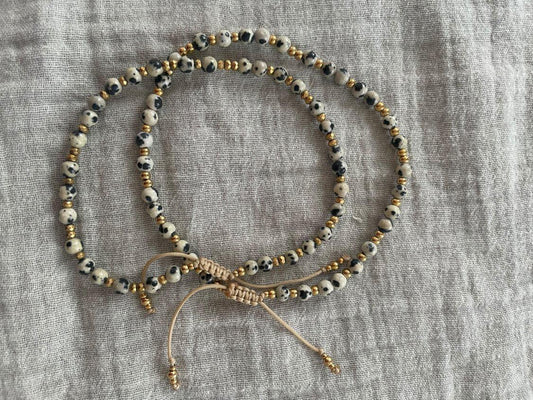 Glanzstück Fusskette Edelstein Dalmatiner Jaspis gold Aufgeweckt