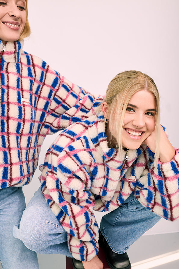 Happy Mess Merino Jacke | Pink & Cobalt Aufgeweckt
