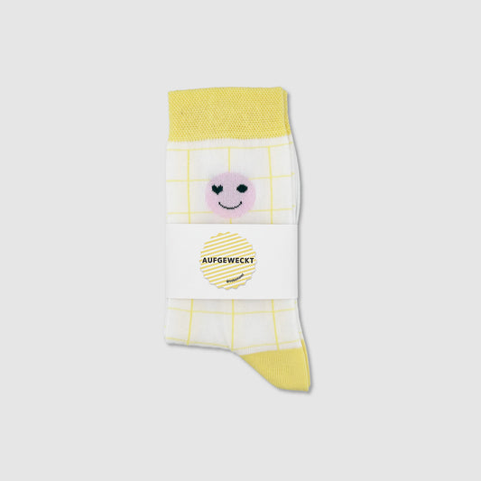 Thomas Jakobson LIMITED Socken 'Smiley Grid' Gelb/Weiss Aufgeweckt