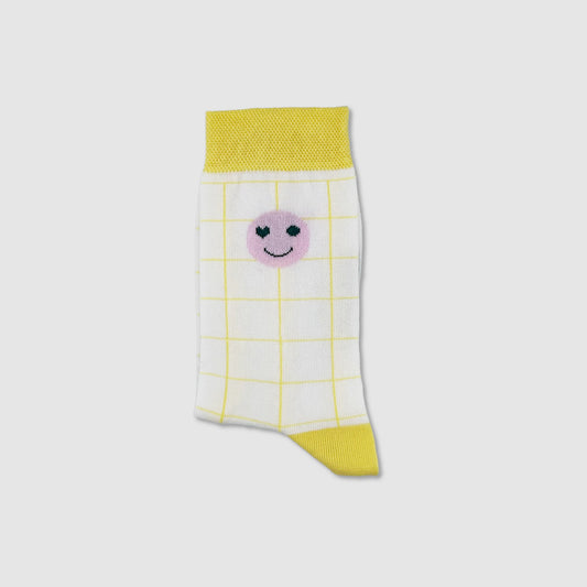 Thomas Jakobson LIMITED Socken 'Smiley Grid' Gelb/Weiss Aufgeweckt