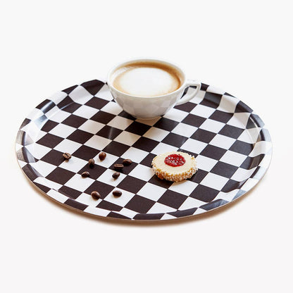 BLU KAT Serviertablett rund | Espresso Creme Checker Aufgeweckt