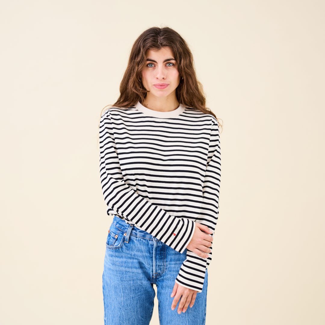 Langarmshirt gestreift schwarz/off-white Popeia