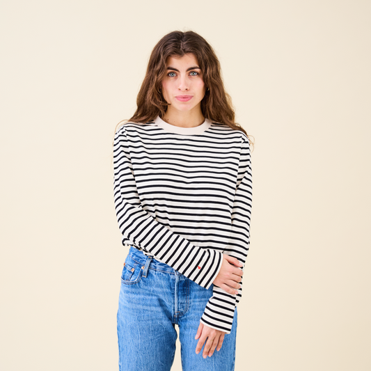 Langarmshirt gestreift schwarz/off-white Popeia