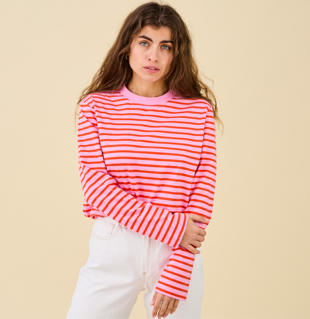 popeia Langarmshirt gestreift | pink/rot Aufgeweckt