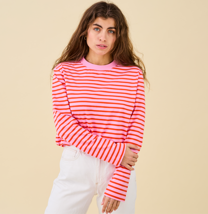 popeia Langarmshirt gestreift | pink/rot Aufgeweckt