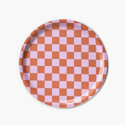 BLU KAT Serviertablett rund | Orange Pink Checker Aufgeweckt