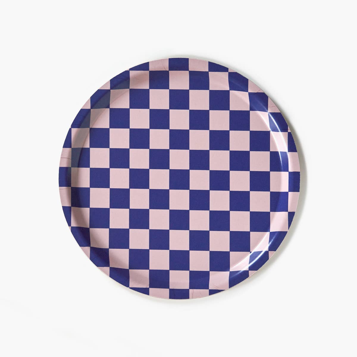 BLU KAT Serviertablett rund | Indigo Mandel Checker Aufgeweckt