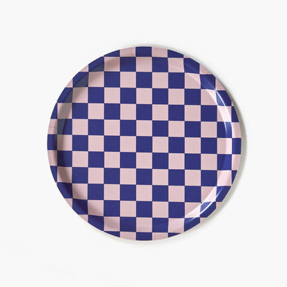 BLU KAT Serviertablett rund | Indigo Mandel Checker Aufgeweckt