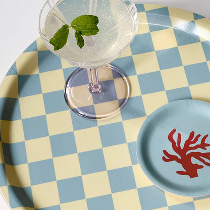 BLU KAT Serviertablett rund | Lemon Seafoam Checker Aufgeweckt