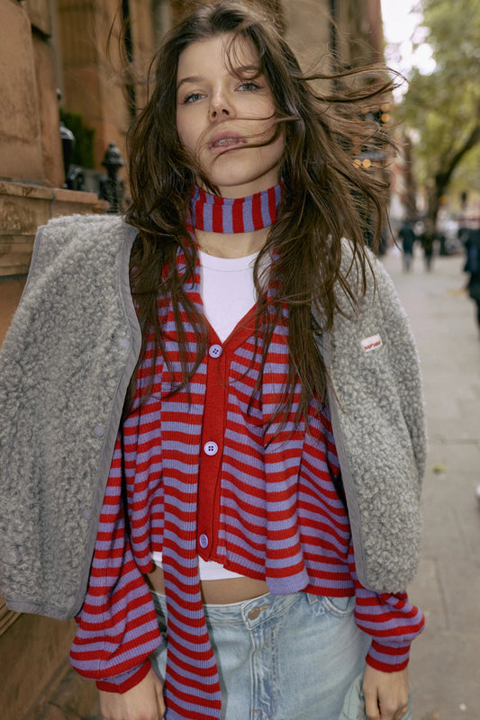 Happymess Strick-Cardigan Mit Schal | Berry Bloom | Vorbestellung Lieferung Mitte November Aufgeweckt