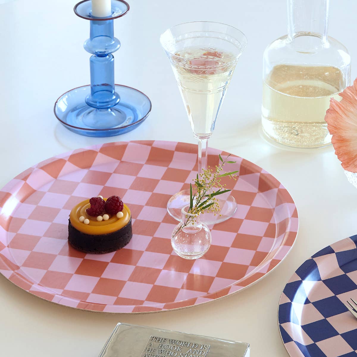 BLU KAT Serviertablett rund | Orange Pink Checker Aufgeweckt