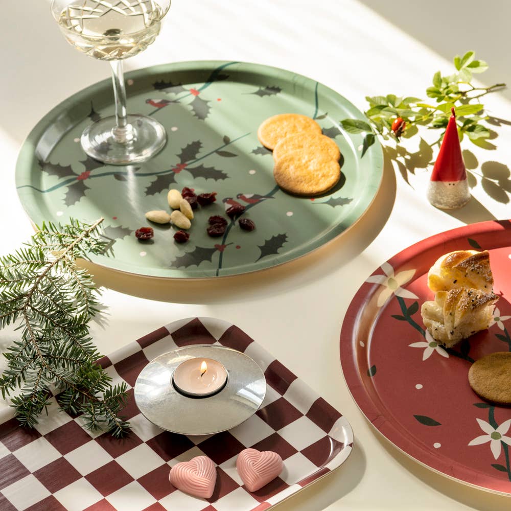 BLU KAT Serviertablett eckig | Burgunderrot Cream Checker Aufgeweckt