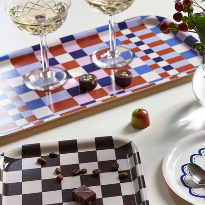 BLU KAT Serviertablett eckig | Espresso Creme Checker Aufgeweckt