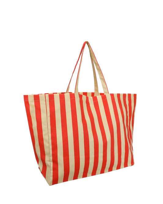 Kado Design Strandtasche Baumwolle Streifen | Vanille + Mohnrot Aufgeweckt