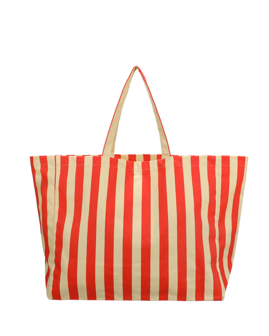 Kado Design Strandtasche Baumwolle Streifen | Vanille + Mohnrot Aufgeweckt