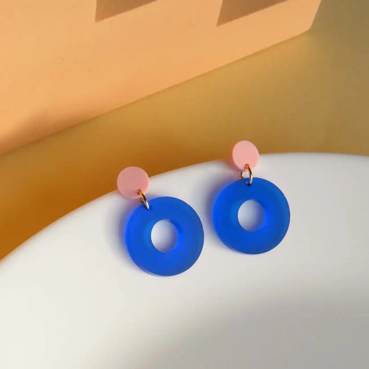 Colorblock Circle Ohrstecker in rosa tintenblau