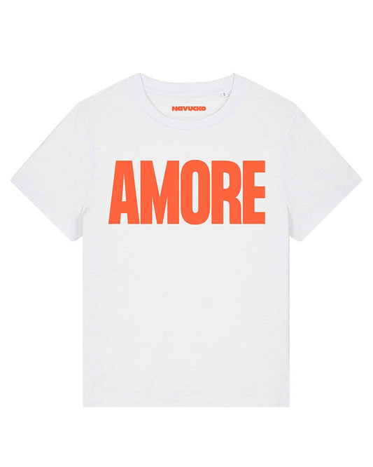 NAVUCKO Damen T-Shirt AMORE, Weiss/Rot Aufgeweckt