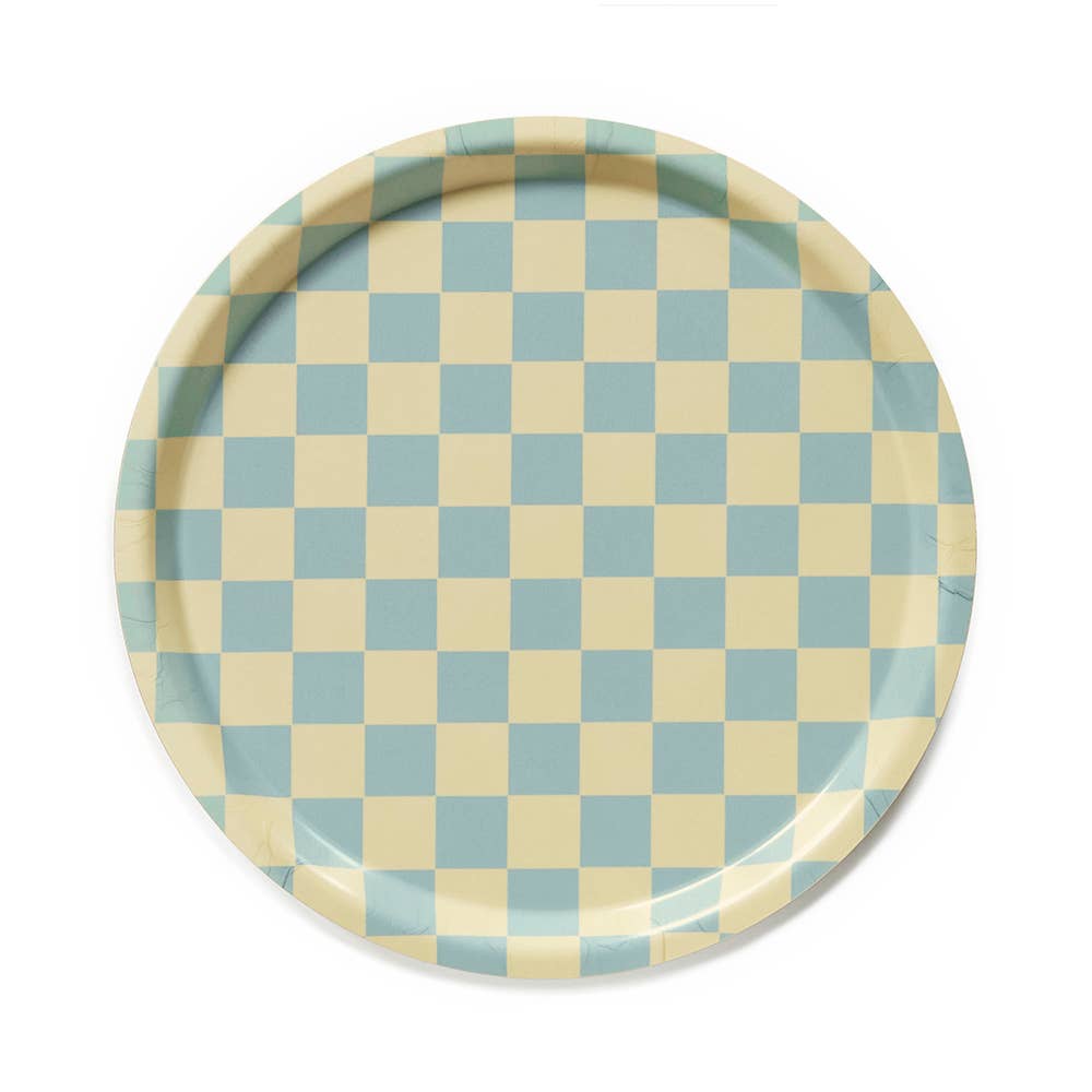 BLU KAT Serviertablett rund | Lemon Seafoam Checker Aufgeweckt