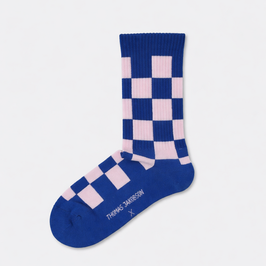 Thomas Jakobson LIMITED Socken 'Grid' Blau/Rosa Aufgeweckt