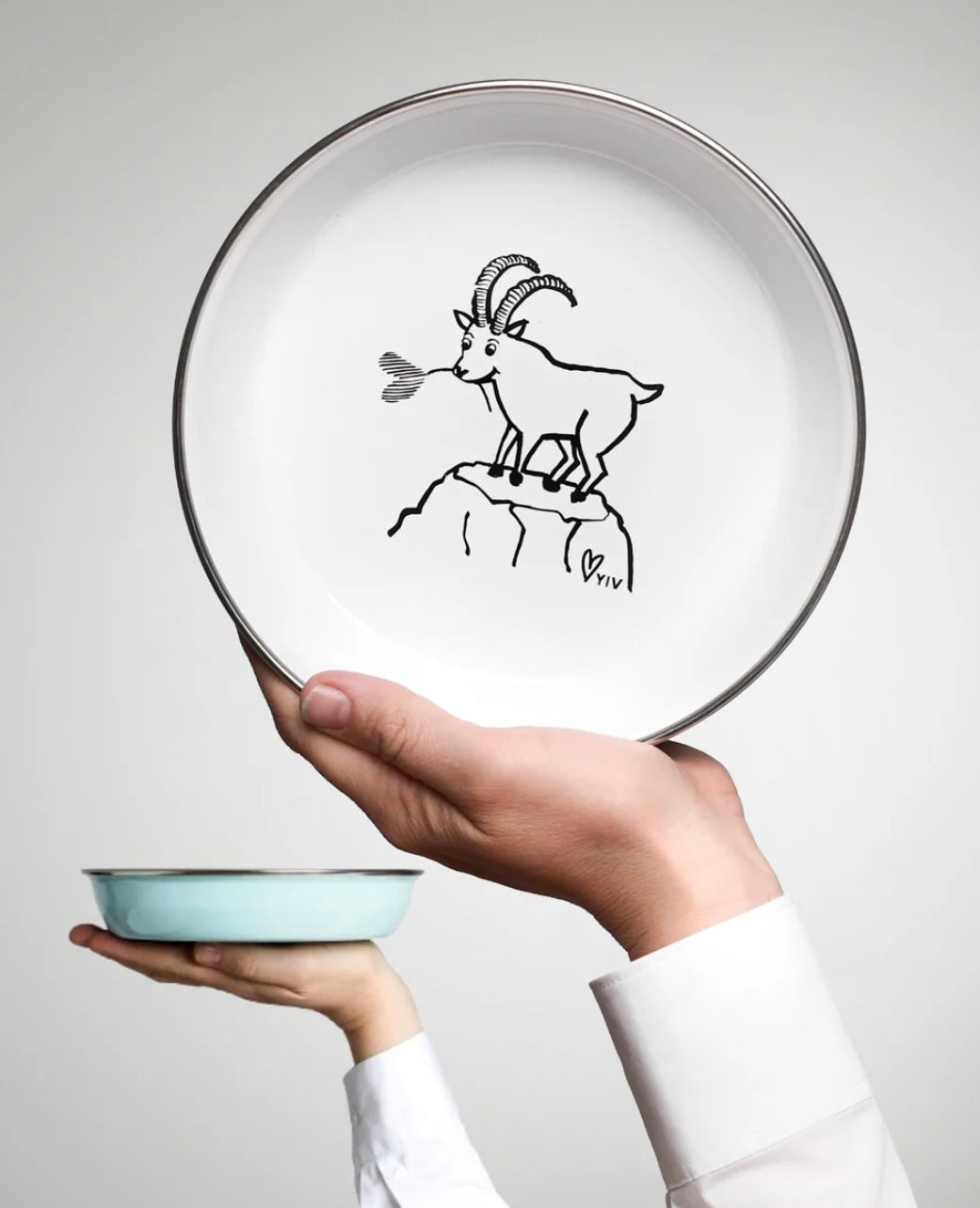 YIV Emaille Kinderteller | Fuchs oder Steinbock Aufgeweckt