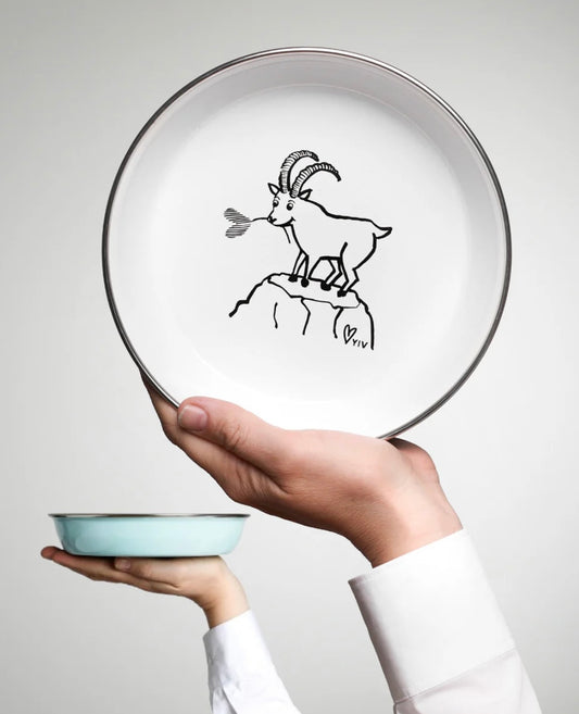 YIV Emaille Kinderteller | Fuchs oder Steinbock Aufgeweckt