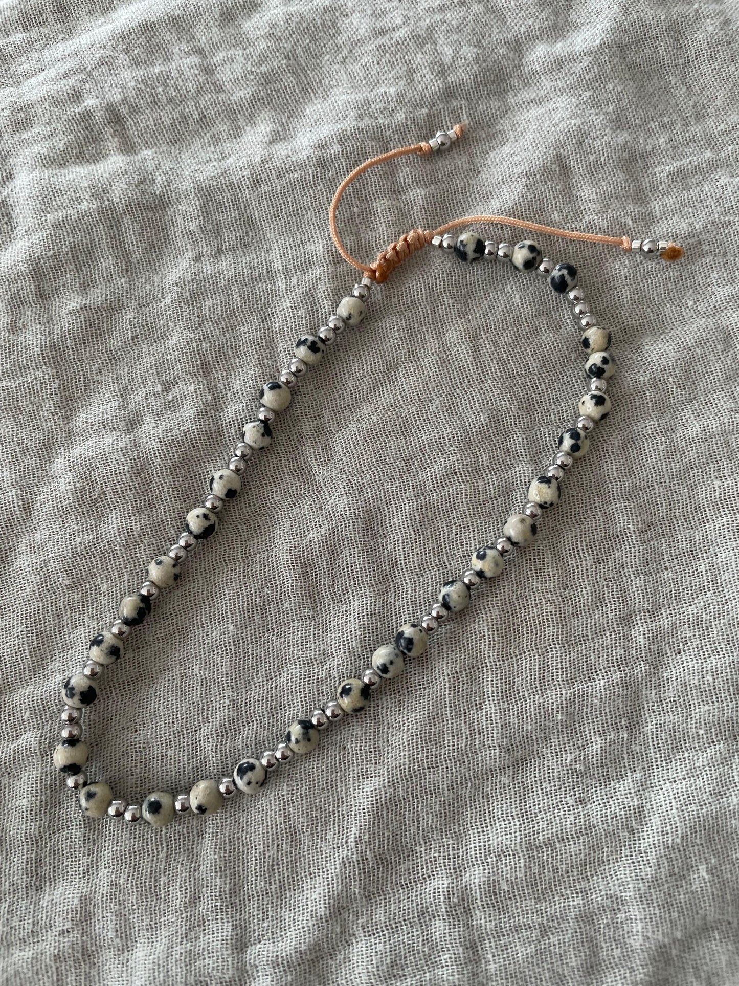 Glanzstück Fusskette Edelstein Dalmatiner Jaspis Silber Aufgeweckt