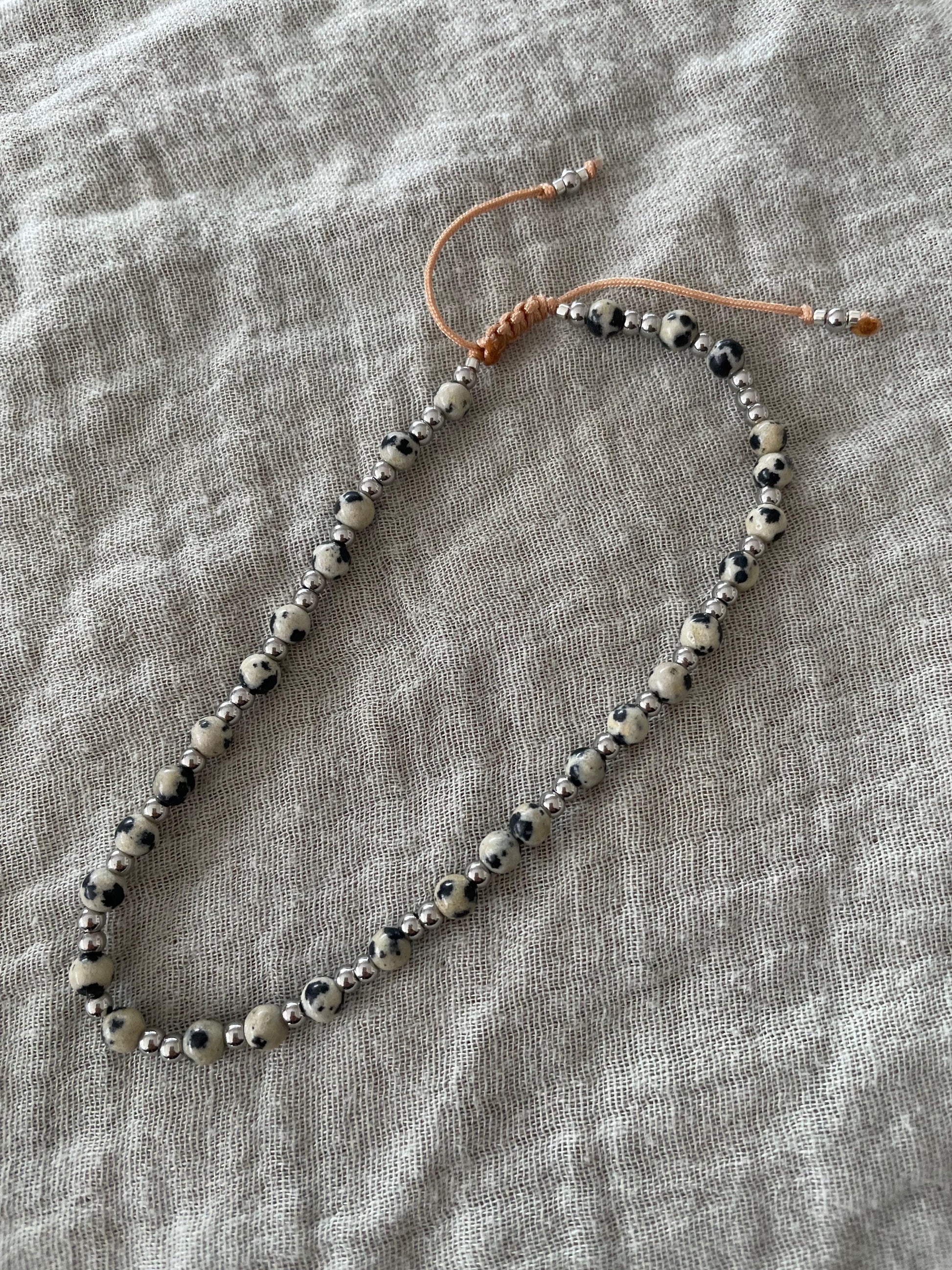 Glanzstück Fusskette Edelstein Dalmatiner Jaspis Silber Aufgeweckt