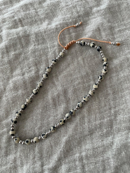 Glanzstück Fusskette Edelstein Dalmatiner Jaspis Silber Aufgeweckt