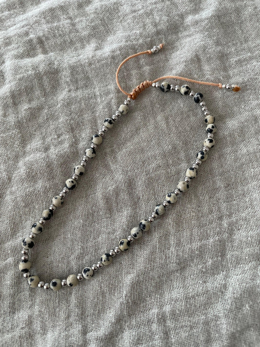 Glanzstück Fusskette Edelstein Dalmatiner Jaspis Silber Aufgeweckt