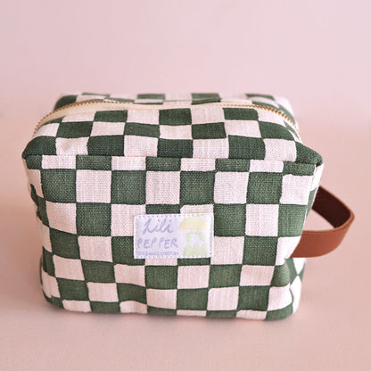 Lili Pepper Blockprint Necessaire | Check Rose Green Aufgeweckt