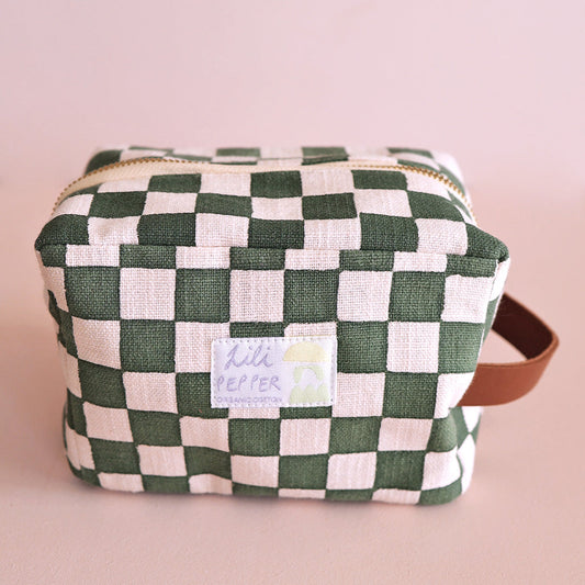 Lili Pepper Blockprint Necessaire | Check Rose Green Aufgeweckt