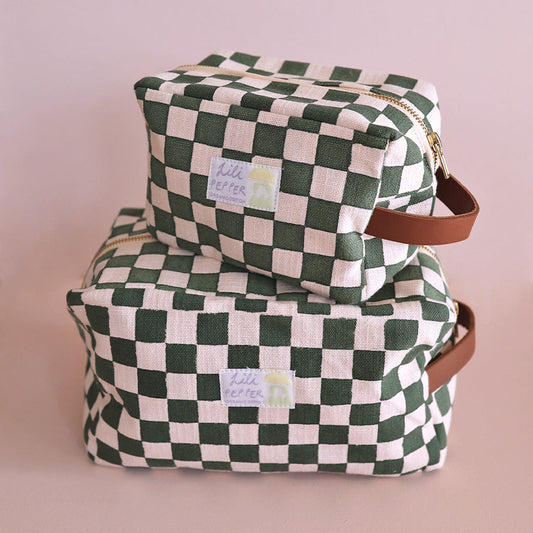 Lili Pepper Blockprint Necessaire | Check Rose Green Aufgeweckt