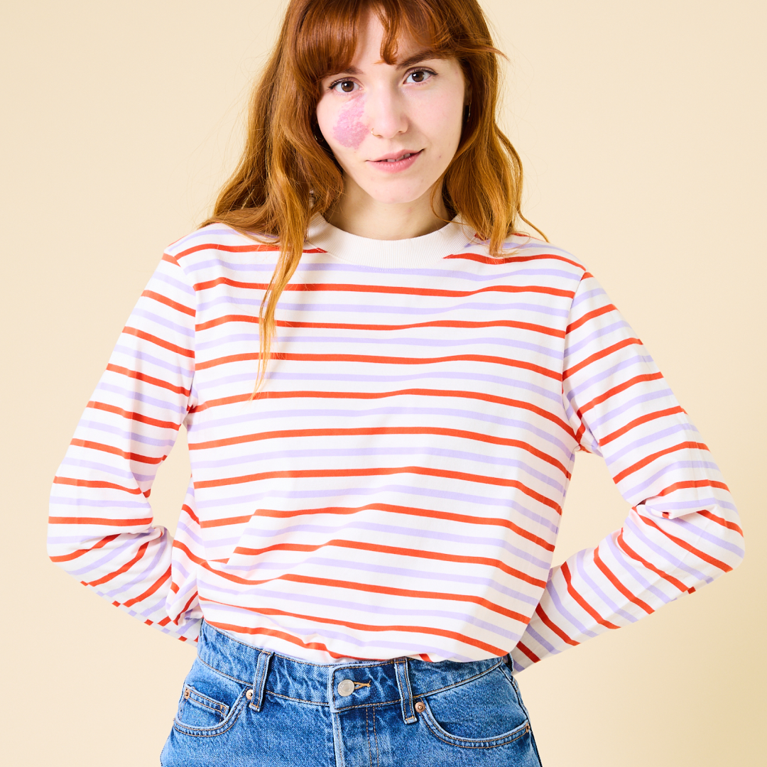 popeia Langarmshirt gestreift | weiß/rot/lila Aufgeweckt