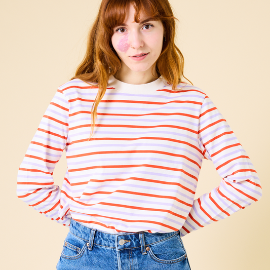 popeia Langarmshirt gestreift | weiß/rot/lila Aufgeweckt